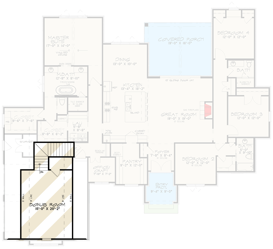 Plan 70778SND: 4-Bed Transitional Home Plan with Hidden Walk-in Pantry - 2653 Sq Ft - Floor Plan - Bonus - Contemporary, Country, European, French Country, Ranch, Transitional
