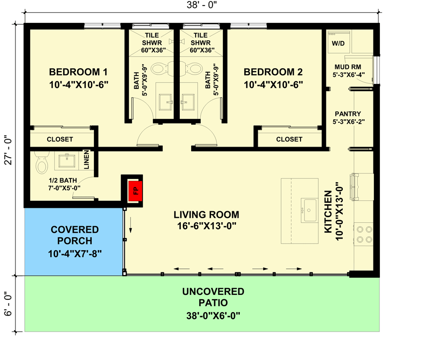 Plan 420045WNT: 2-Bed Modern Mountain Cabin with Glassed-in Living Room - Floor Plan - Main Level - Cabin, Contemporary, Cottage, Country, Mountain, Ranch, Rustic, Scandinavian