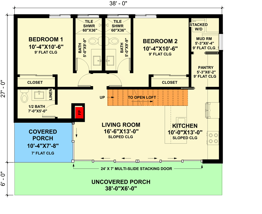 Plan 420045WNT: 2-Bed Modern Mountain Cabin with Glassed-in Living Room - Floor Plan - Main Level - Open Loft Option ($ Paid Option) - Cabin, Contemporary, Cottage, Country, Mountain, Ranch, Rustic, Scandinavian