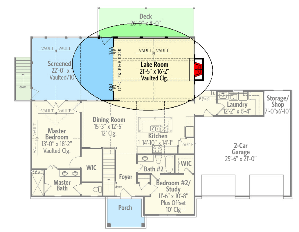 Plan 25776GE: New American House Plan with Lake Room Options - 2484 Sq Ft - Floor Plan - Main Level - Alternate Layout (included) - Craftsman, New American, Ranch, Rustic