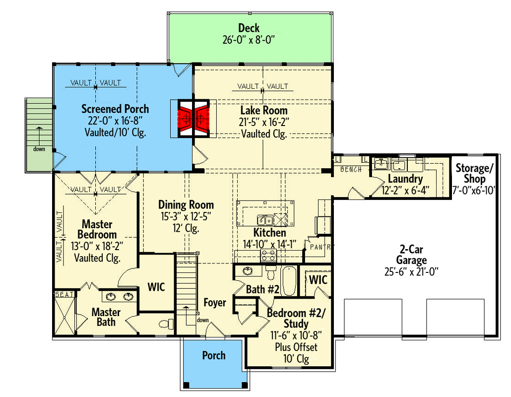 Plan 25776GE: New American House Plan with Lake Room Options - 2484 Sq Ft - Floor Plan - Main Level - Craftsman, New American, Ranch, Rustic