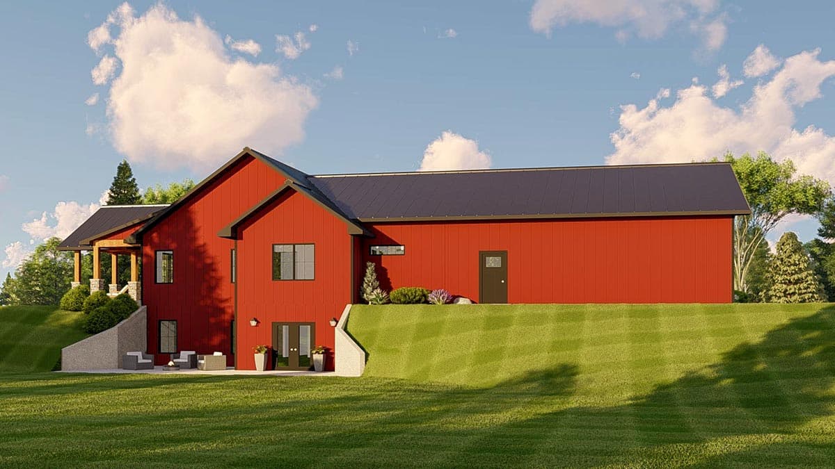 Plan 135170GRA: 1824 Sq Ft Barndominium-Style House Plan with Over-Sized Wraparound Porch - 1824 Sq Ft - Image #4 - Barndominium, Country, Farmhouse, New American, Rustic, Traditional