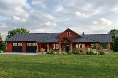 1824 Sq Ft Barndominium-Style House Plan with Over-Sized Wraparound Porch - 1824 Sq Ft