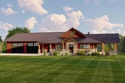 1824 Sq Ft Barndominium-Style House Plan with Over-Sized Wraparound Porch - 1824 Sq Ft