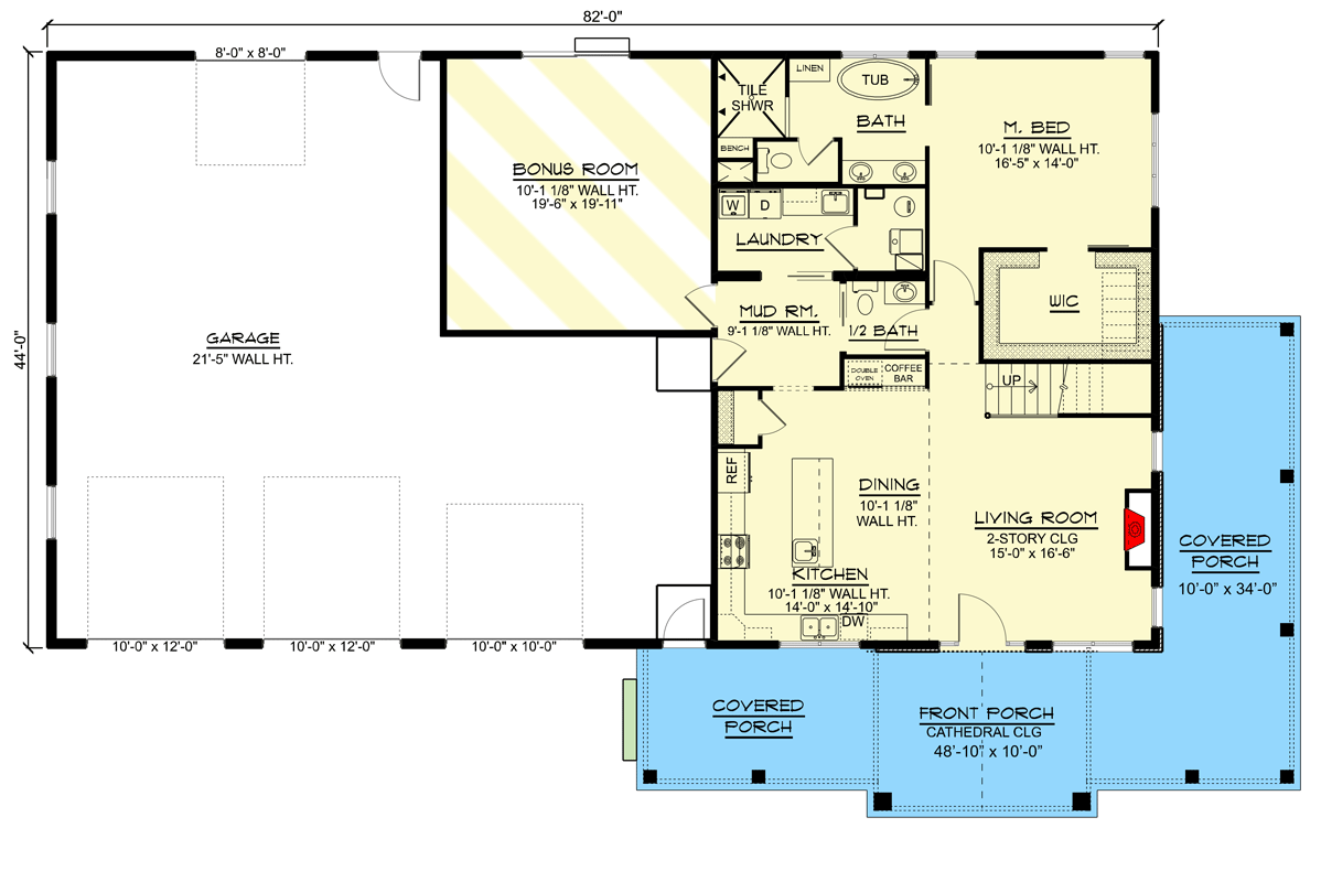 Plan 135171GRA: Barndominium-style House Plan with 2 RV Bays and Bonus Space - Floor Plan - Main Level - Barndominium, Country, Rustic, Traditional