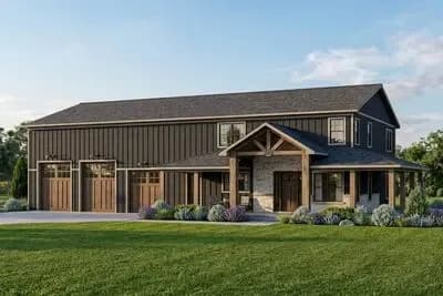 Barndominium-style House Plan with 2 RV Bays and Bonus Space