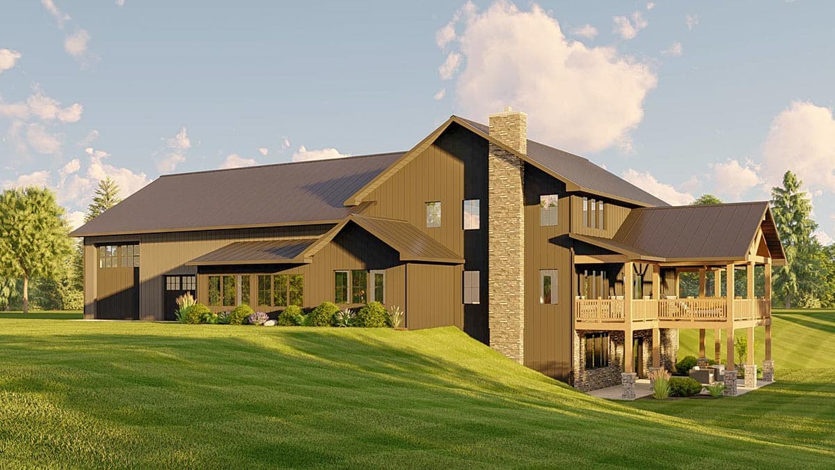 Plan 135172GRA: Barndominium with Optionally-Finished Lower Level and Drive-Through RV Garage - 2962 Sq Ft - Image #4 - Barndominium, Country, Mountain, Rustic