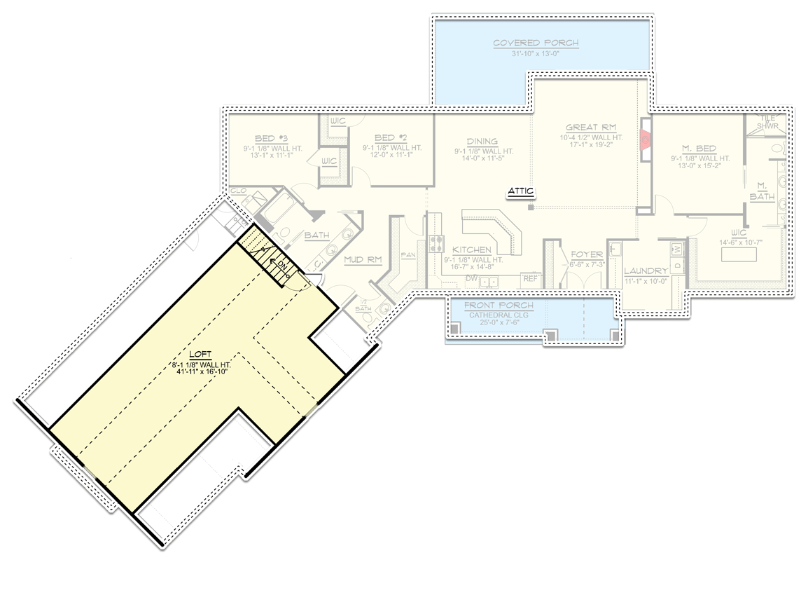 Plan 135174GRA: Mountain Ranch Plan with Loft above Angled Garage - 2262 Sq Ft - Floor Plan - 2nd Floor - Country, Craftsman, Mountain, Ranch, Rustic