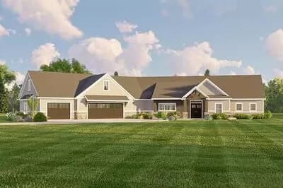 Mountain Ranch Plan with Loft above Angled Garage - 2262 Sq Ft