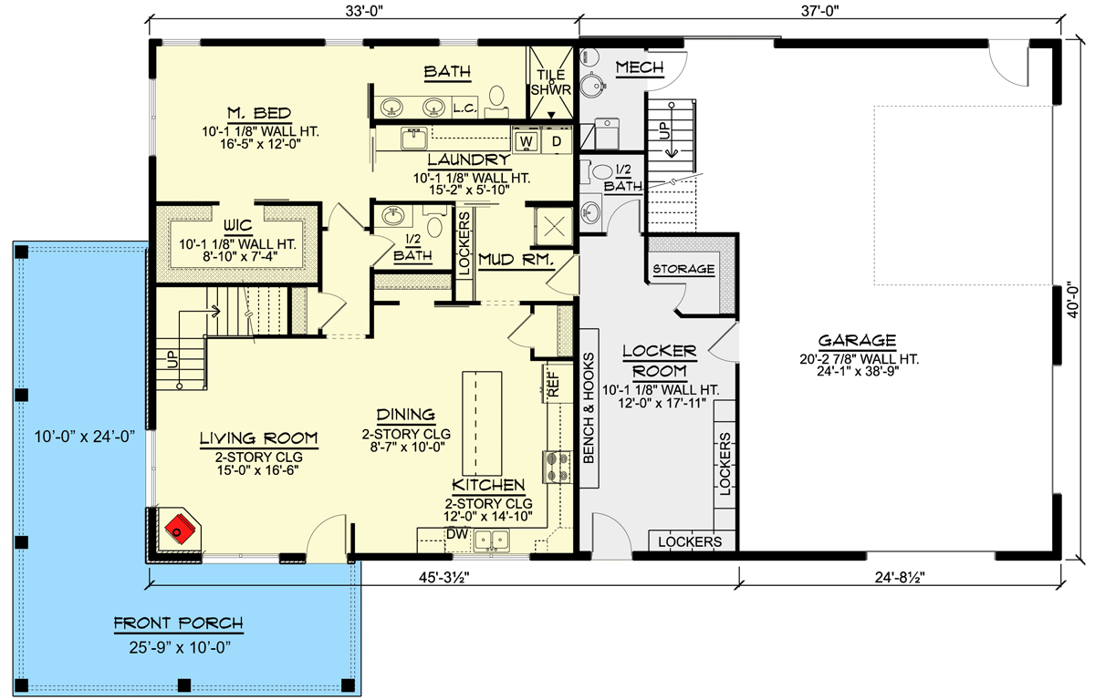 Plan 135175GRA: Barndominium-Style House Plan with Massive Locker Room - Floor Plan - Main Level - Barndominium, Country, New American, Rustic
