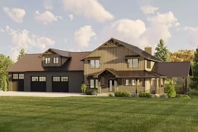 2-Bed Barndominium-style Home Plan with RV Bay and Unfinished Lower Level - 2840 Sq Ft