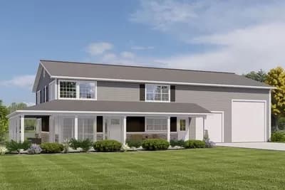 Contemporary Barndominium-style Home Plan with L-shaped Porch