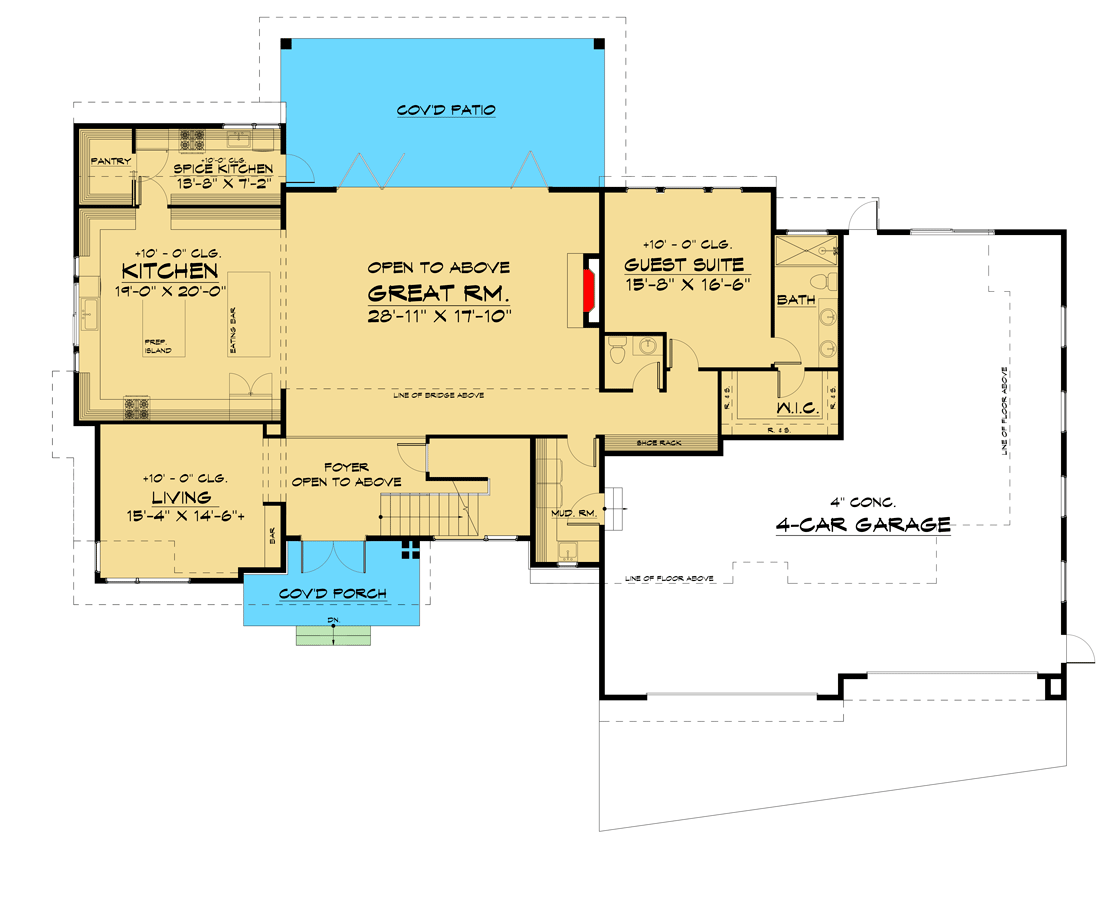 Plan 666175RAF: 2-Story Contemporary Northwest Home Plan with Rooftop Terrace - Floor Plan - Main Level - Contemporary, Modern, Northwest