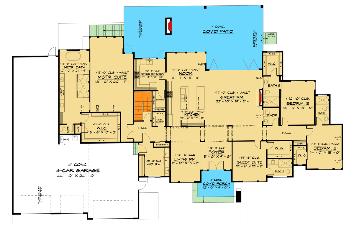 Plan 666176RAF: One-level Contemporary House Plan with RV Bay and Large Covered Patio - Floor Plan - Main Level - Contemporary, Mid Century Modern, Modern, Northwest
