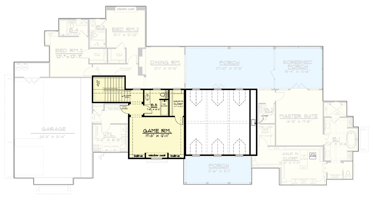 Plan 915050CHP: 3-Bed Modern Farmhouse with Upstairs Game Room - 3156 Sq Ft - Floor Plan - 2nd Floor - Country, Farmhouse, Modern Farmhouse, New American, Traditional