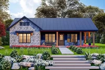Rustic 1055 Square Foot Home Plan with Wraparound Porch