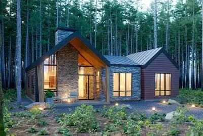 3-Bed Modern Mountain Home Plan with Stacked Stone Fireplace