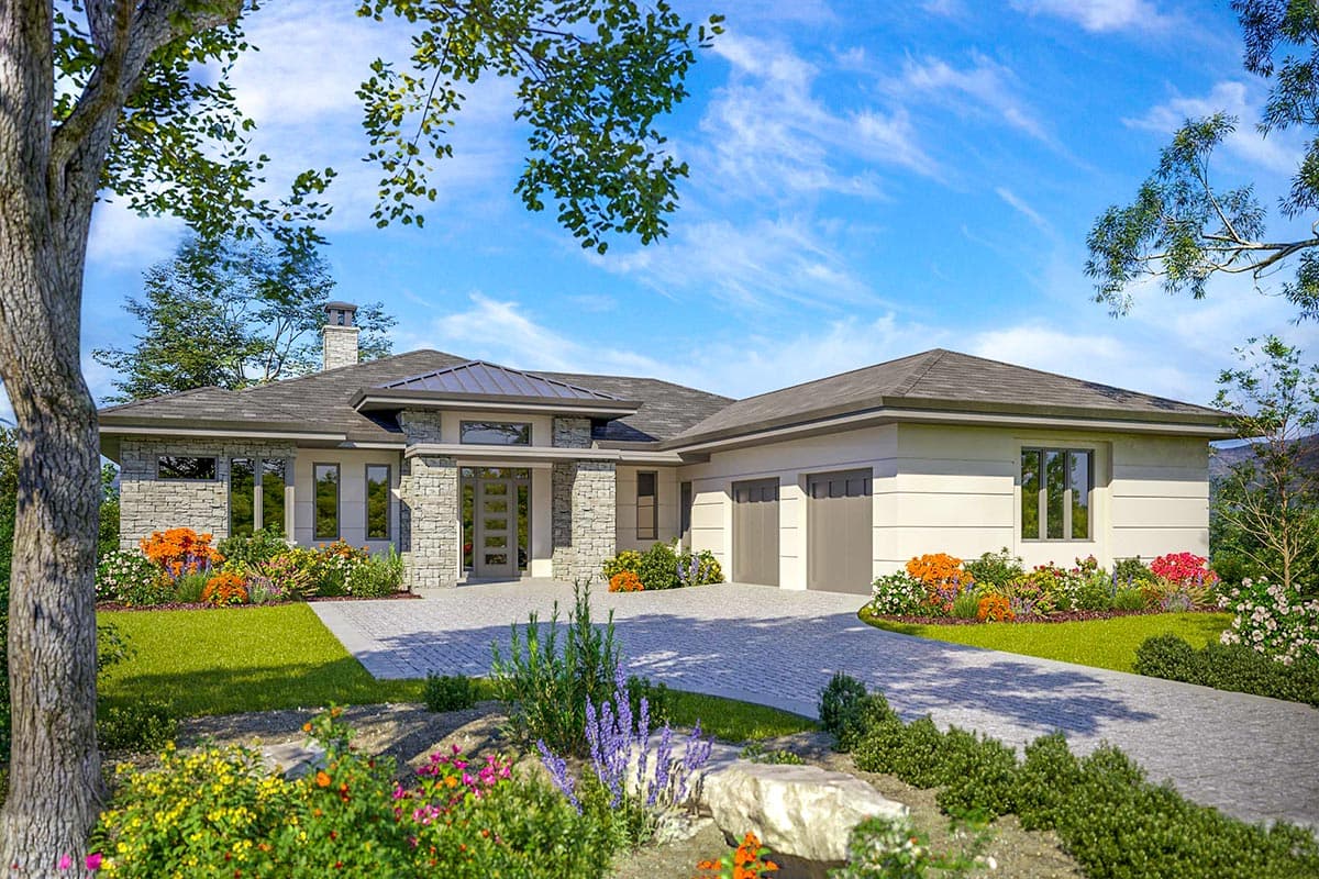 Plan 33245ZR: One-Story Transitional Home Plan with Low-Pitched Hip Roofs - 3114 Sq Ft - Image #36 - Contemporary, European, Mediterranean, New American, Prairie, Ranch, Transitional