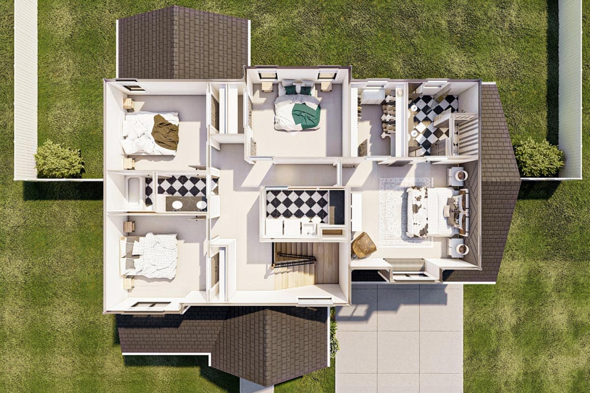 Plan 623117DJ: 2202 Square Foot Contemporary Traditional-style House Plan with 4 Bedrooms - Image #13 - Craftsman, New American, Traditional