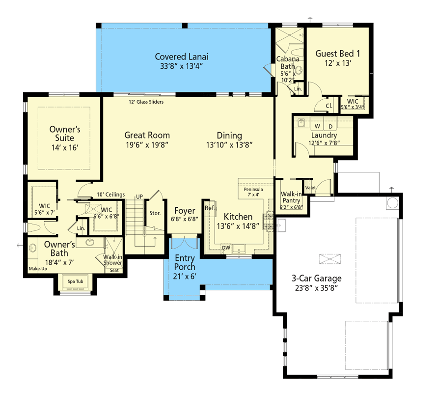 Plan 33246ZR: Southern Coastal Contemporary Home Plan with Great Indoor-Outdoor Living - Floor Plan - Main Level - Coastal, Coastal Contemporary, Contemporary, Florida-Style, Southern, Transitional, Vacation