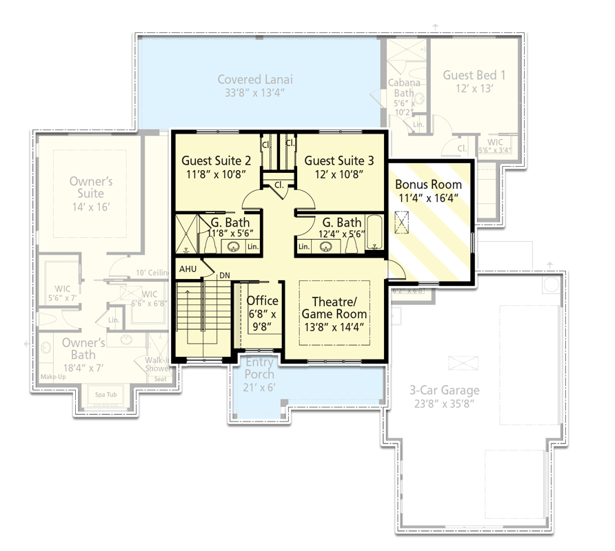 Plan 33246ZR: Southern Coastal Contemporary Home Plan with Great Indoor-Outdoor Living - Floor Plan - 2nd Floor - Coastal, Coastal Contemporary, Contemporary, Florida-Style, Southern, Transitional, Vacation