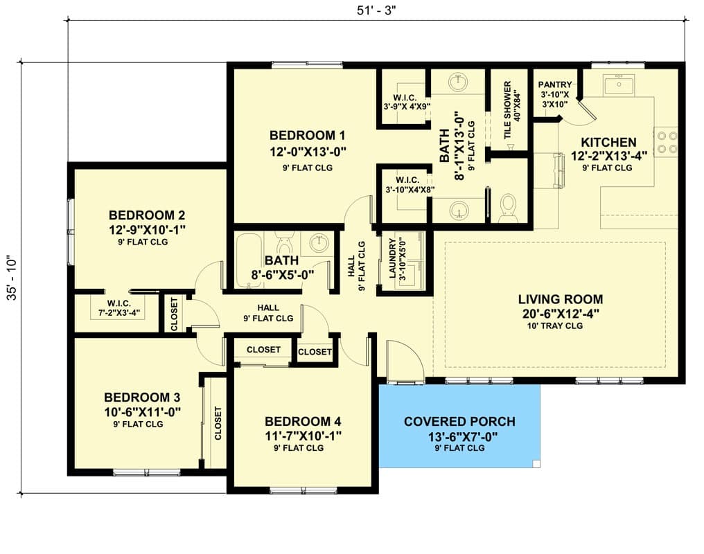 Plan 420049WNT: 4-bed New American Ranch Home Plan with Clustered Bedrooms - Floor Plan - Main Level - Cabin, Cottage, Country, Craftsman, Mountain, New American, Ranch, Rustic