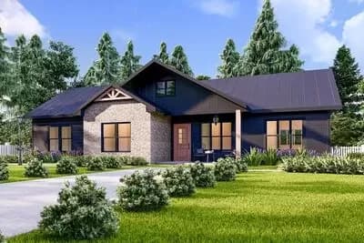 4-bed New American Ranch Home Plan with Clustered Bedrooms