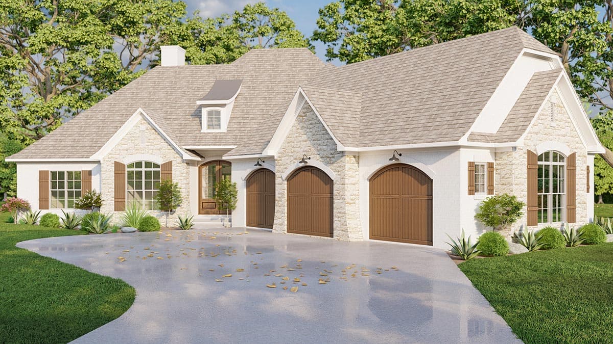 Plan 70781MK: French Country House Plan with Angled 3-car Garage with Game Room Above - Image #9 - European, French Country, Traditional