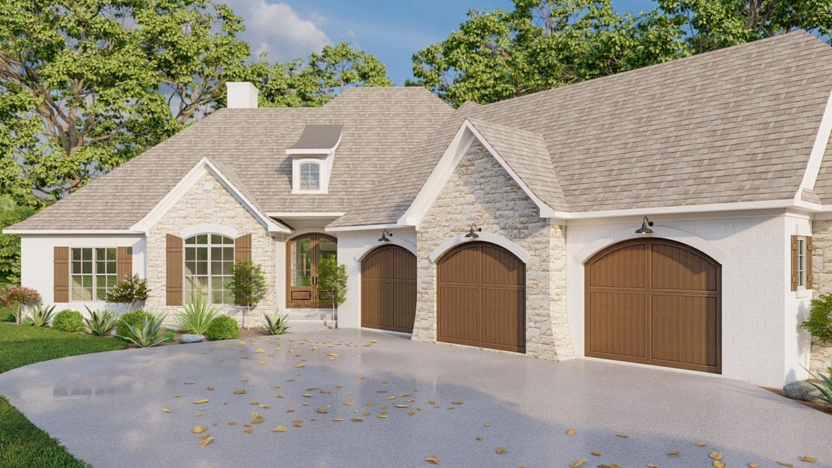Plan 70781MK: French Country House Plan with Angled 3-car Garage with Game Room Above - Image #10 - European, French Country, Traditional