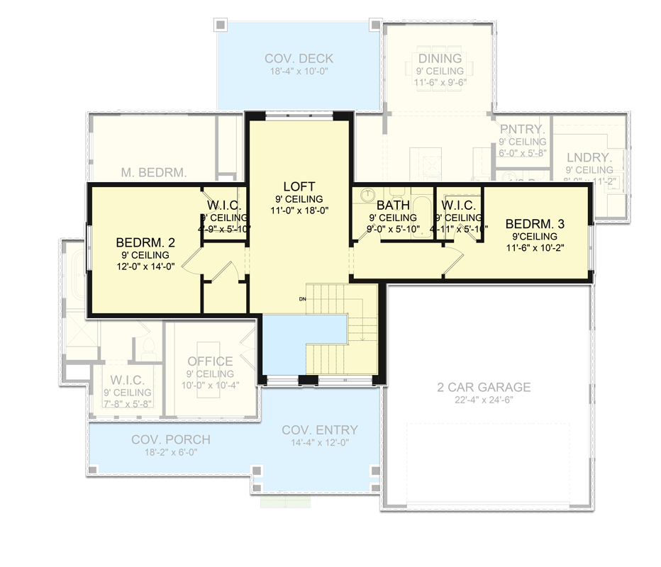 Plan 490039NAH: Modern Farmhouse Bungalow with Loft and 2 Upstairs Bedrooms - Floor Plan - 2nd Floor - Country, Craftsman, Farmhouse, Modern Farmhouse, New American