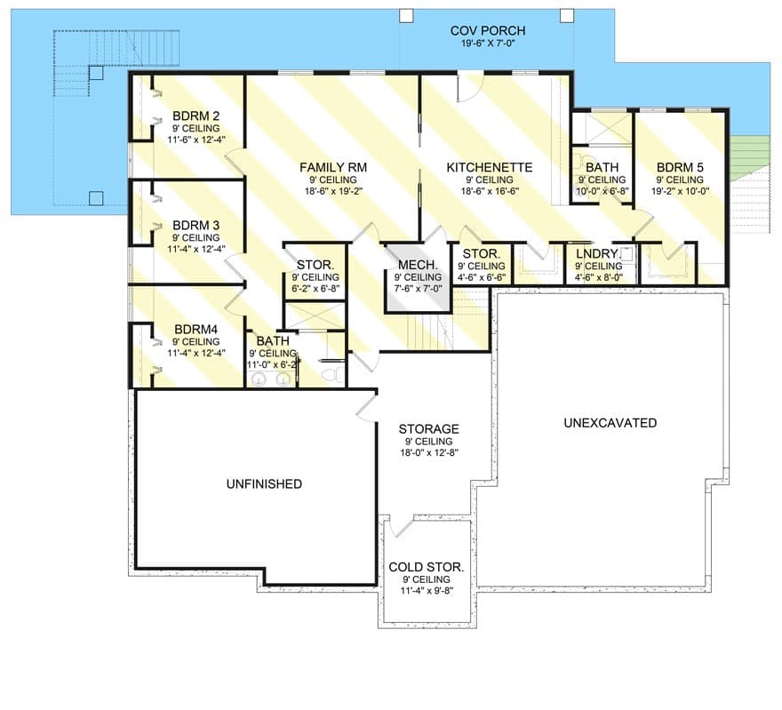 Plan 490040NAH: Modern One-story Home Plan with Flex Rooms and Outdoor Spaces - Floor Plan - Walkout Basement - Contemporary, Mid Century Modern, Modern, Prairie