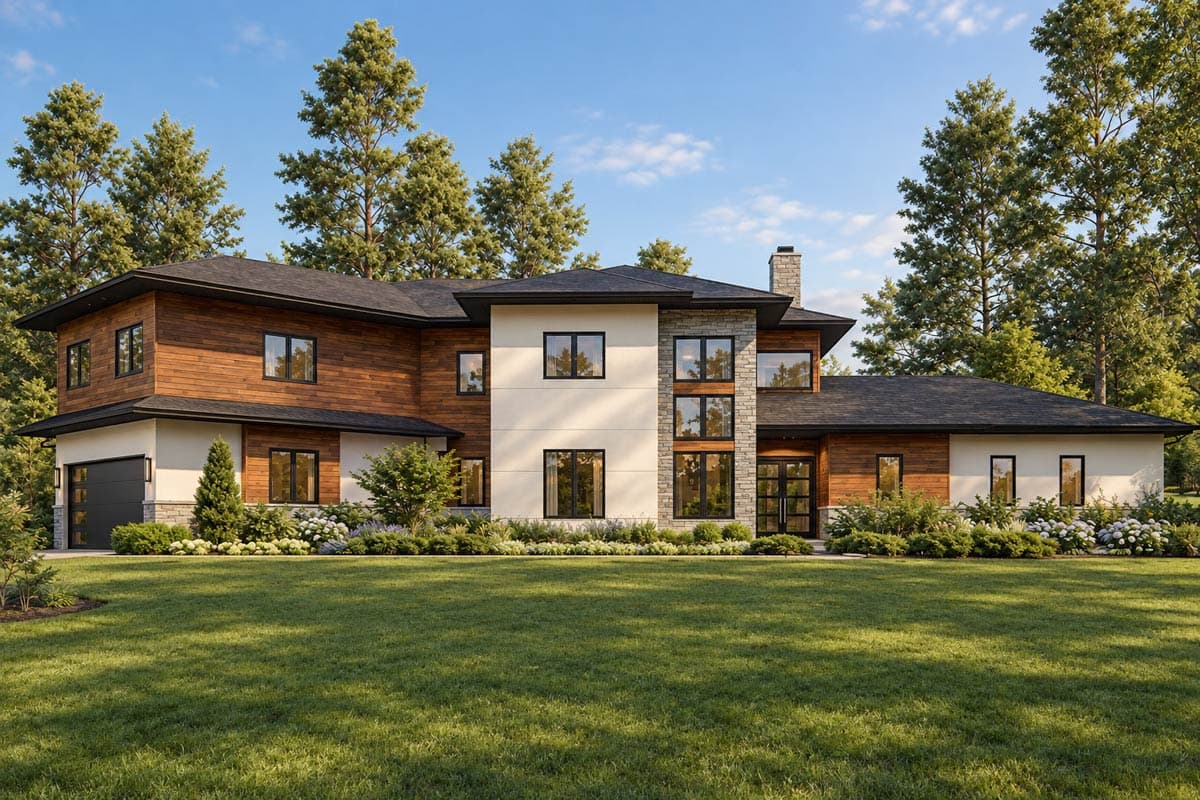 Plan 871022JEN: 2-story Modern Home Plan with 3 Half Baths and Bonus Expansion - Image #2 - Contemporary, Modern, Northwest, Prairie, Transitional