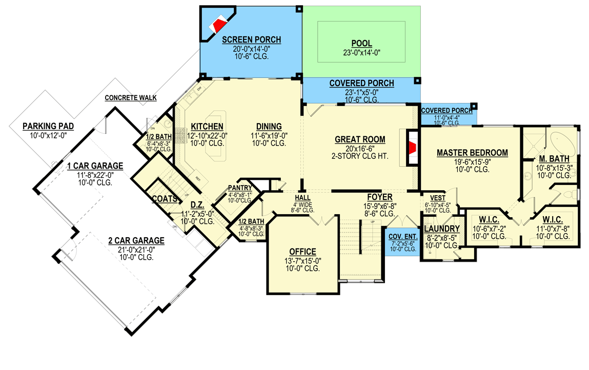 Plan 871022JEN: 2-story Modern Home Plan with 3 Half Baths and Bonus Expansion - Floor Plan - Main Level - Contemporary, Modern, Northwest, Prairie, Transitional