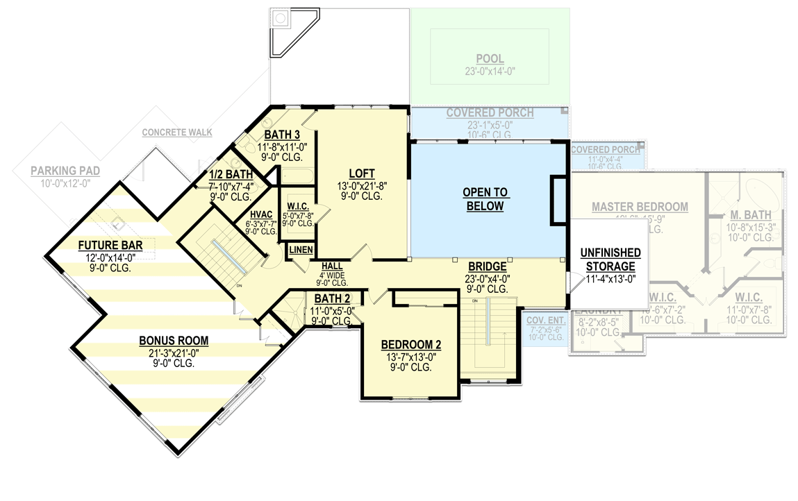 Plan 871022JEN: 2-story Modern Home Plan with 3 Half Baths and Bonus Expansion - Floor Plan - 2nd Floor - Contemporary, Modern, Northwest, Prairie, Transitional