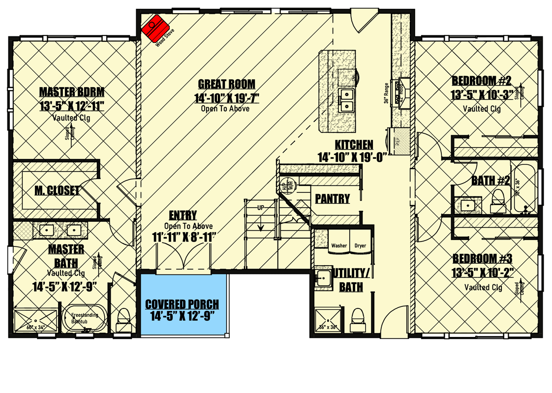 Plan 400009FTY: Contemporary Mountain House Plan with Vaulted Great Room and Loft - 2212 Sq Ft - Floor Plan - Main Level - Contemporary, Mid Century Modern, Modern, Mountain