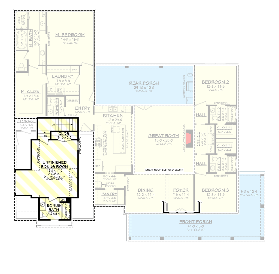 Plan 51917HZ: Modern Farmhouse Plan with L-Shaped Front Porch and Master Suite Laundry - Floor Plan - Bonus - Country, Farmhouse, Modern Farmhouse, Traditional