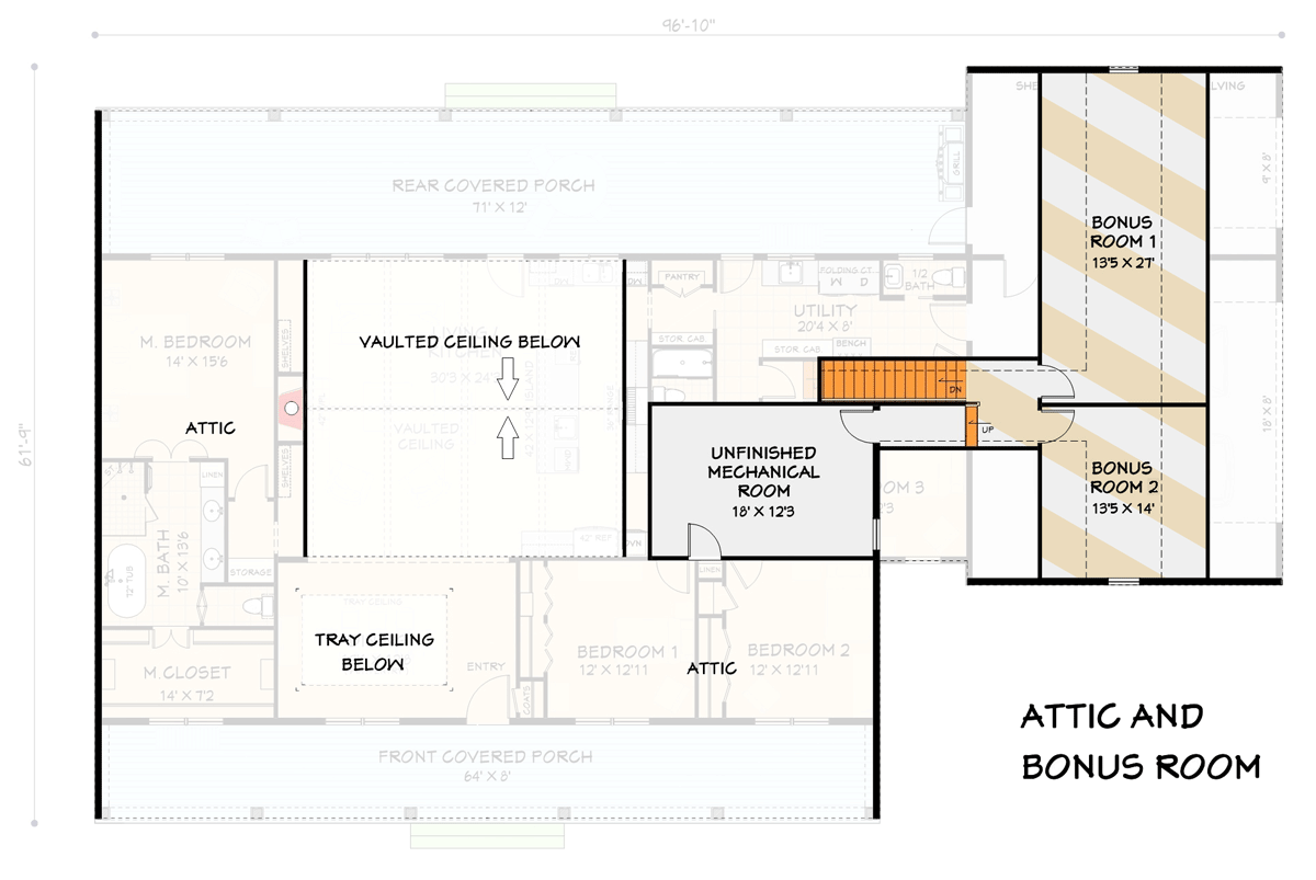 Plan 28946JJ: 4-Bedroom Farmhouse Ranch House Plan with Two Bonus Rooms - 2638 Sq Ft - Floor Plan - 2nd Floor - Country, Farmhouse, Modern Farmhouse, Ranch, Rustic, Traditional