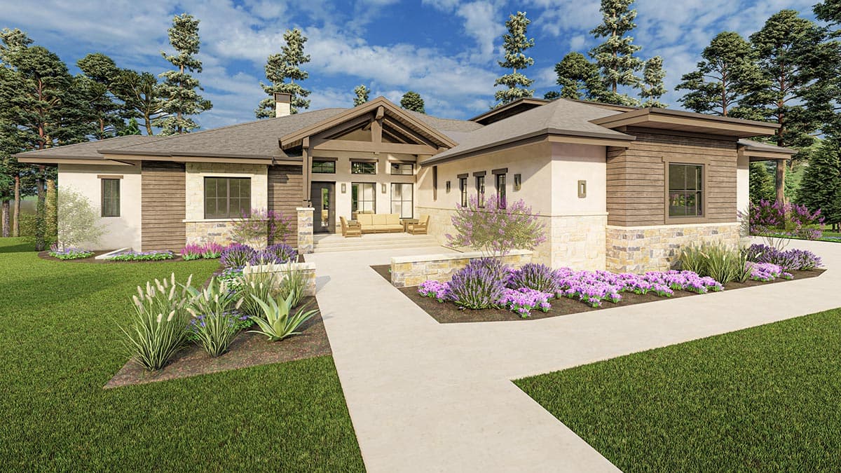 Plan 64529SC: Modern Ranch with Second-Story Gym for the Rear-View Lot - Image #11 - Craftsman, Mountain, New American, Prairie, Ranch, Shingle