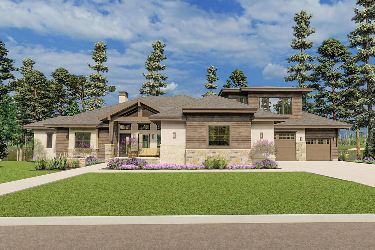 Plan 64529SC: Modern Ranch with Second-Story Gym for the Rear-View Lot - Image #10 - Craftsman, Mountain, New American, Prairie, Ranch, Shingle