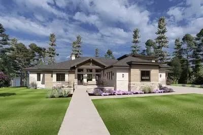 Modern Ranch with Second-Story Gym for the Rear-View Lot