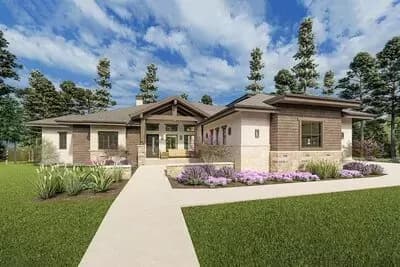 Modern Ranch with Second-Story Gym for the Rear-View Lot