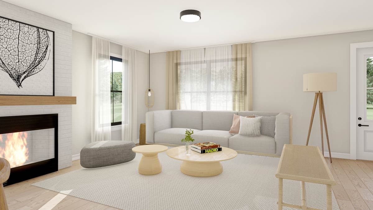 Plan 810007RBT: 1 or 2-Bed Farmhouse Cottage Plan with Vaulted Living Room - 1500 Sq Ft - Image #5 - Cabin, Cottage, Country, Farmhouse, Modern Farmhouse, Rustic, Traditional, Vacation