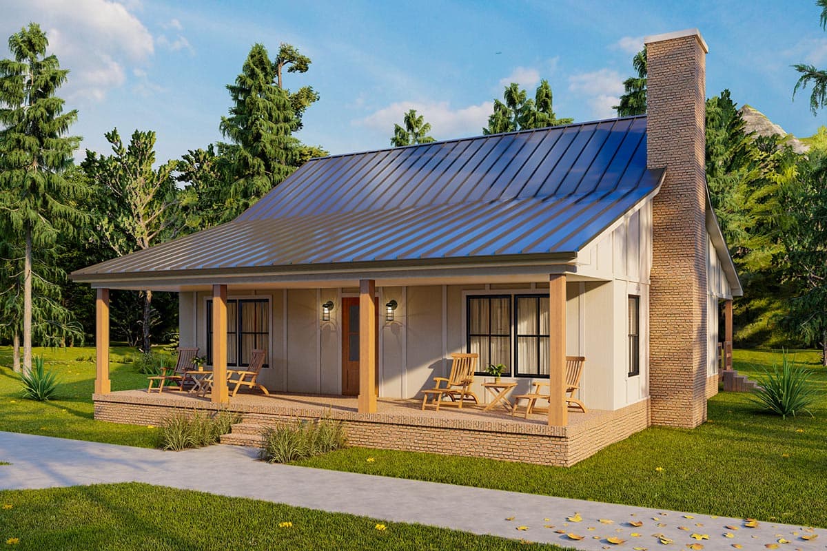 Plan 810007RBT: 1 or 2-Bed Farmhouse Cottage Plan with Vaulted Living Room - 1500 Sq Ft - Image #4 - Cabin, Cottage, Country, Farmhouse, Modern Farmhouse, Rustic, Traditional, Vacation