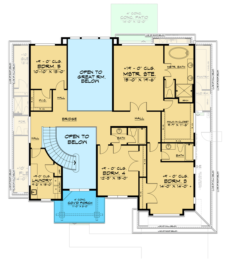 Plan 666179RAF: 5-Bed Modern Home Plan with 4-Car Tandem Garage - Floor Plan - 2nd Floor - Mid Century Modern, Modern, Northwest, Prairie