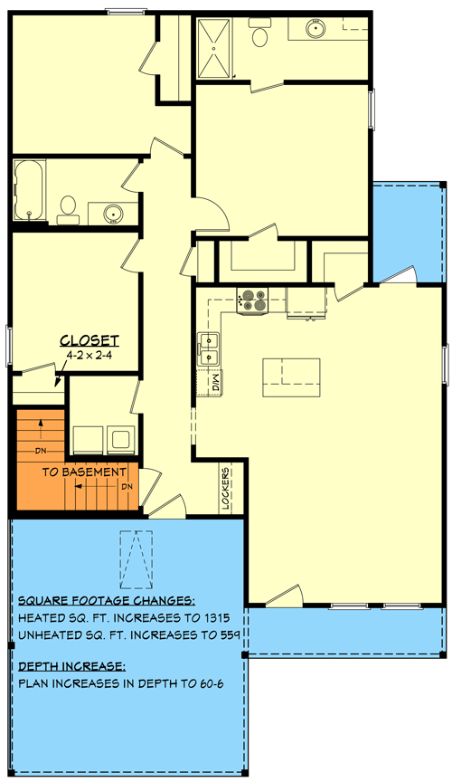 Plan 51918HZ: Simple 3-Bedroom Country House Plan with Carport - Floor Plan - Basement Stairs - Cottage, Country, Southern, Traditional