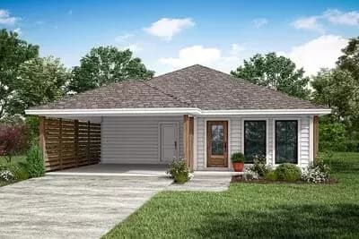 Simple 3-Bedroom Country House Plan with Carport