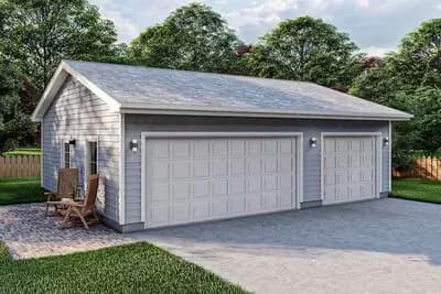 Traditional Style 3-Car Garage Plan on a 32-foot by 26' Footprint