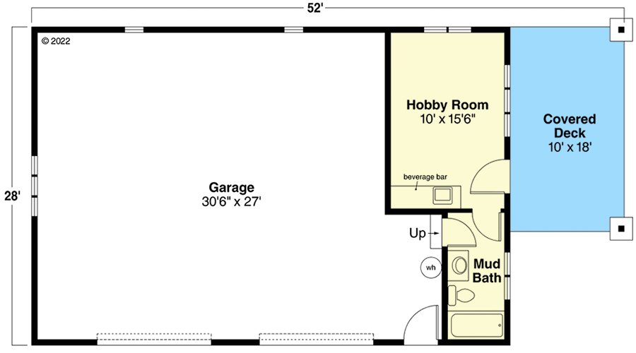 Plan 72346DA: 926 Sq. Ft. 2-Car Garage with 250 Sq. Ft. Heated Space - Floor Plan - Main Level - Country, Craftsman, Traditional