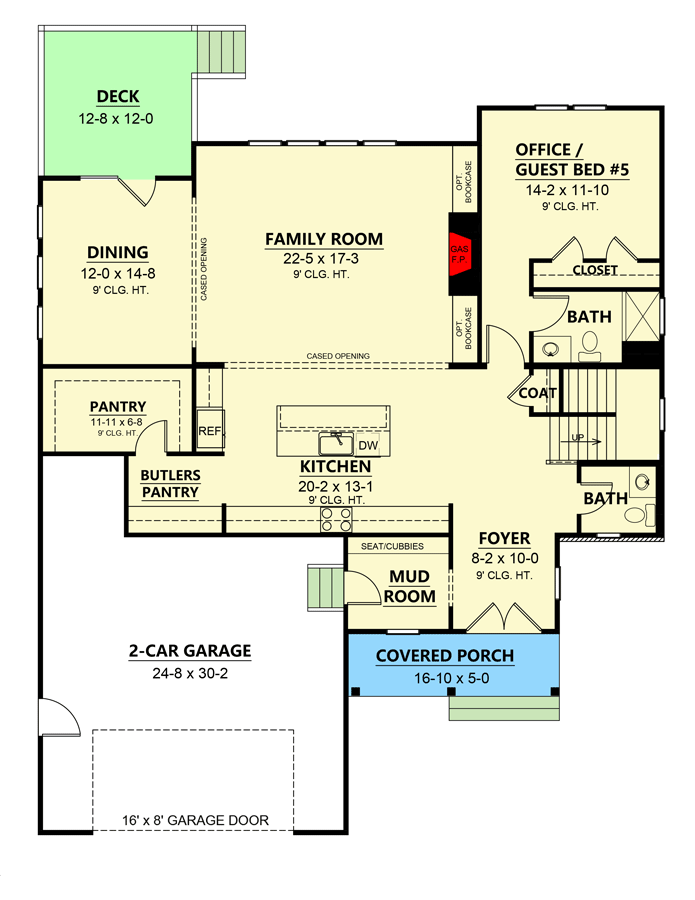 Plan 260020RVC: 2-Story Transitional Craftsman Plan with 3rd-Floor Unfinished Attic - Floor Plan - Main Level - Craftsman, New American, Traditional, Transitional