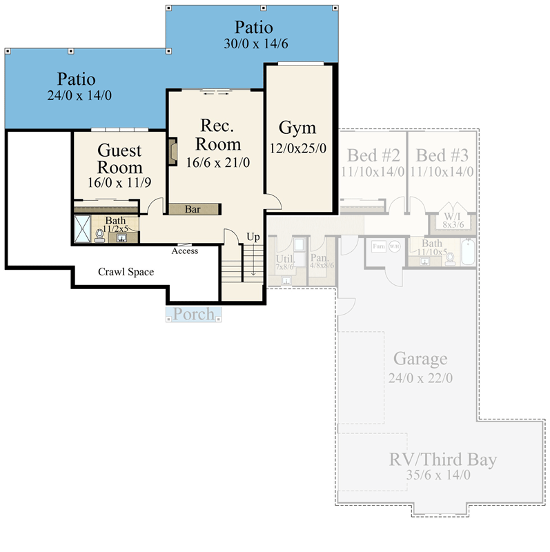 Plan 85362MS: Rear-view Lodge House Plan with Room for Family and Friends - Floor Plan - Finished Basement - Craftsman, Mountain, Rustic